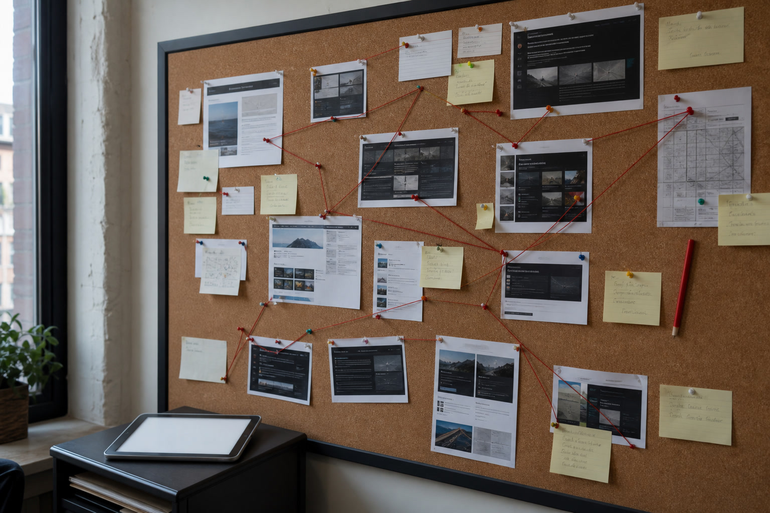Affiliate link management workspace with tracking sheet, disclosure notes, and browser window