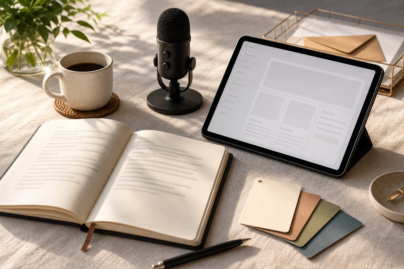 Creator email marketing desk with newsletter drafts, automation map, and subscriber tags