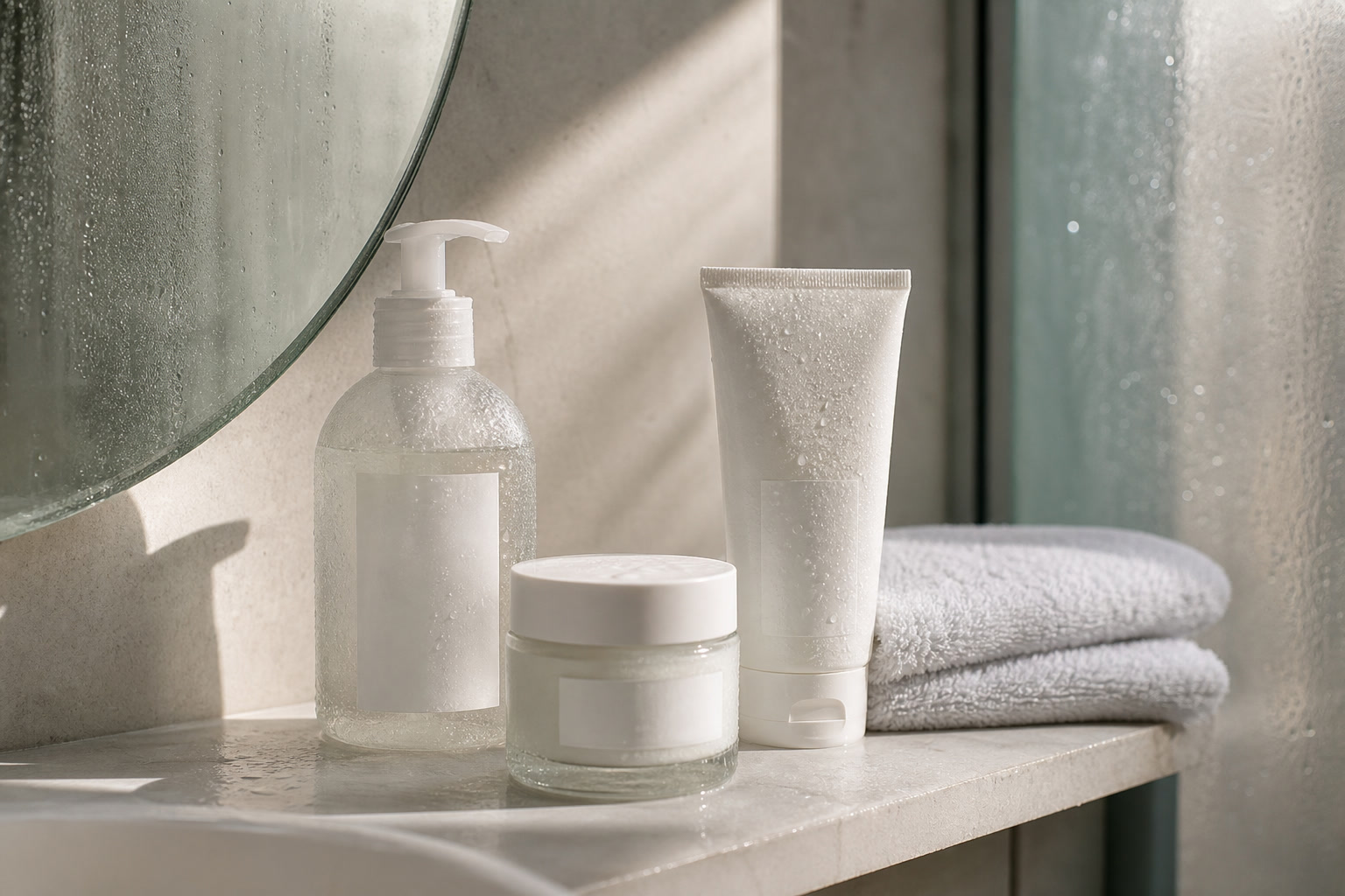 FikaLooks beauty desk still life with skincare, makeup tools, and morning routine notes